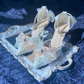 LBSFY  -  Retro Romantic Palace Style Cosplay Elegant Flower Wedding Girl Tea Party Gorgeous Gem Pearl Bow Lace 8cm High Heeled Shoes